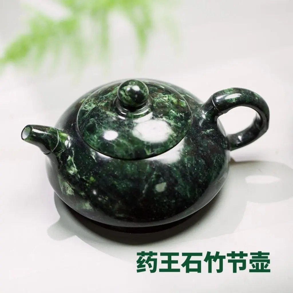 Natural Green Jade Teapot Health Gongfu Teaware Genuine Tibetan Medicine King Stone Water Pots Kettles Magnetic Jade Teapots