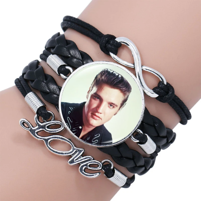 New Elvis Bracelet for Men Women Singer Star Poster Handmade Multilayer Leather Bangles Fans Souvenirs Gift