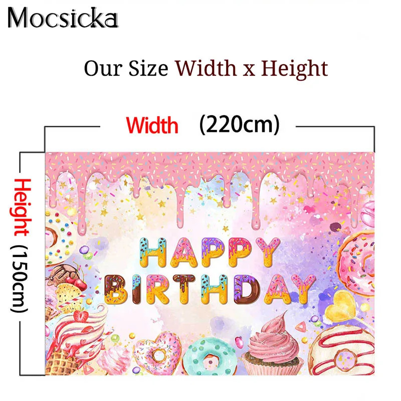 Fondo con temática de Donut para fotografía de chica, cartel de feliz cumpleaños, helado, caramelo, postre, deoraciones, utilería para fotomatón