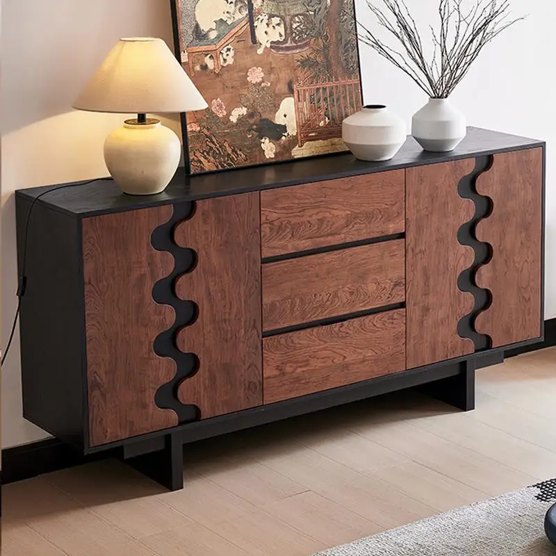 French retro solid wood dining side cabinet Middle antique living room porch side cabinet Storage cabinet Bedroom wall chest