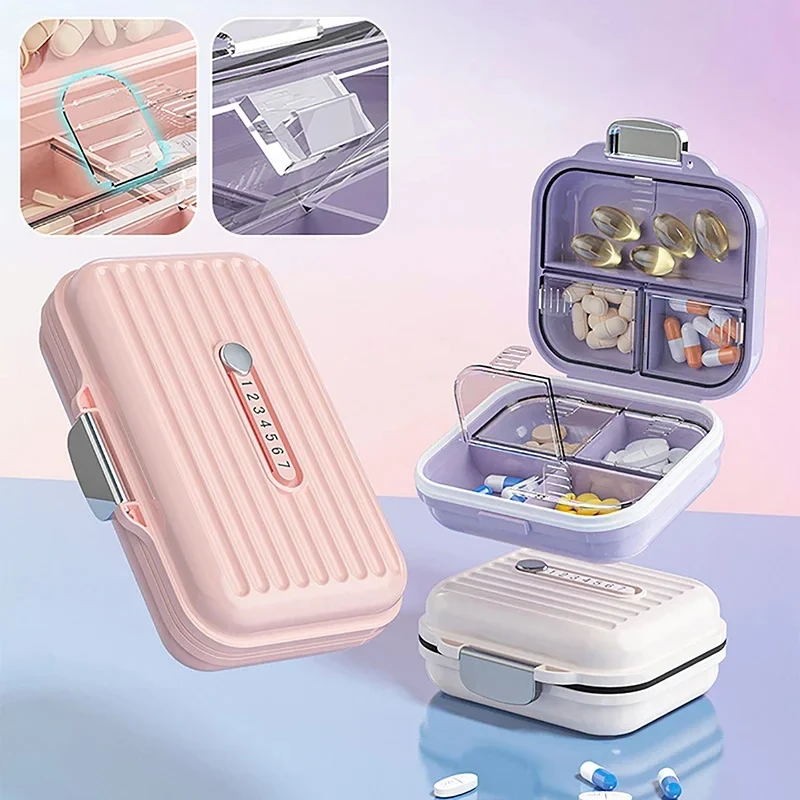 Pill Storage Box  Multi-purpose Compact Weekly Drug Case with Lock Design for Outdoor Travel Tablet Organizer Medicine Container