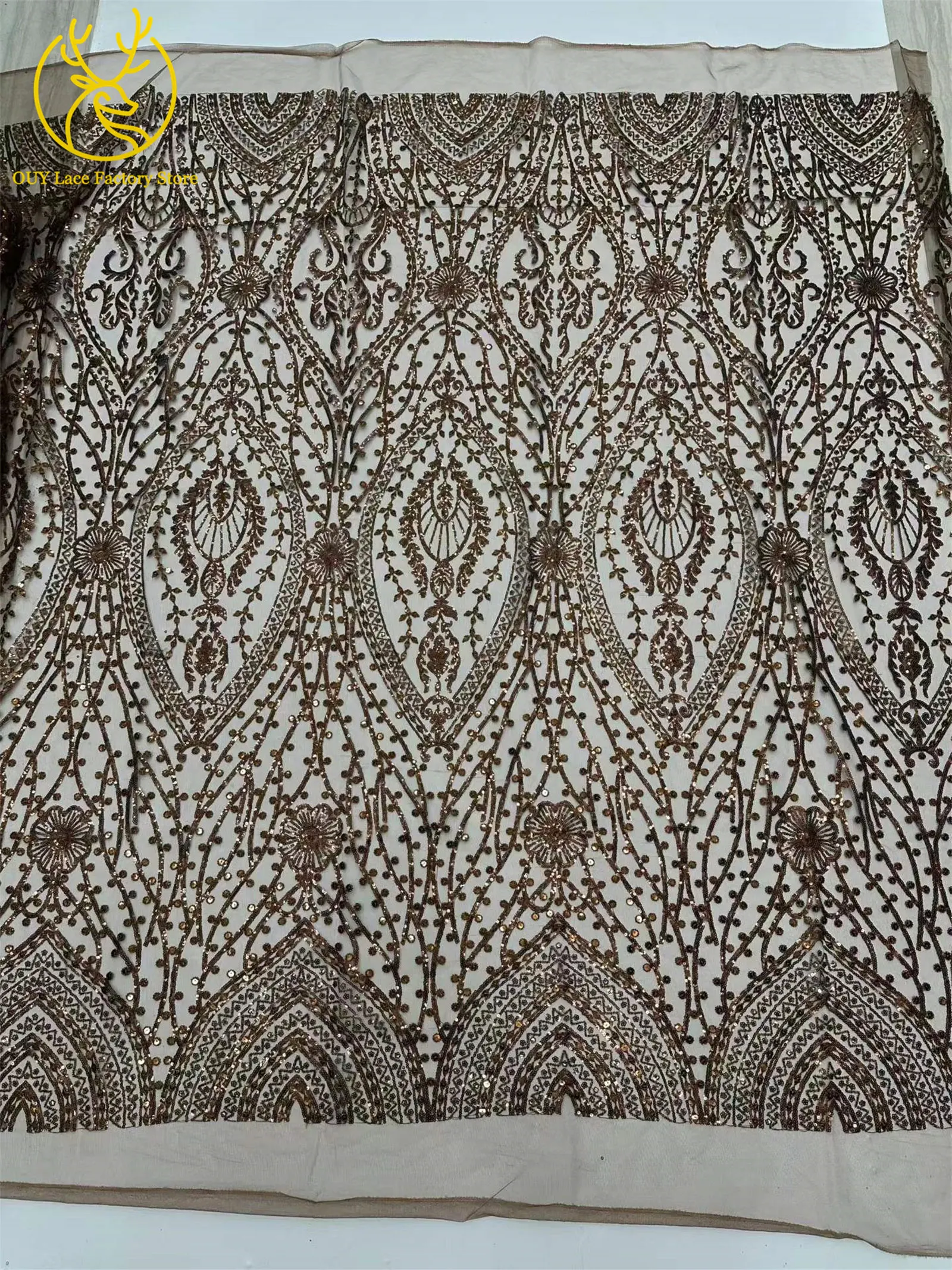 5 Yards Brauner Afrikanischer Spitzenstoff 2026 Nigerianische Pailletten Perlen Hochzeitsdekoration Tüll-Spitzenstoff Braut Partykleid Nähen – Detail 5