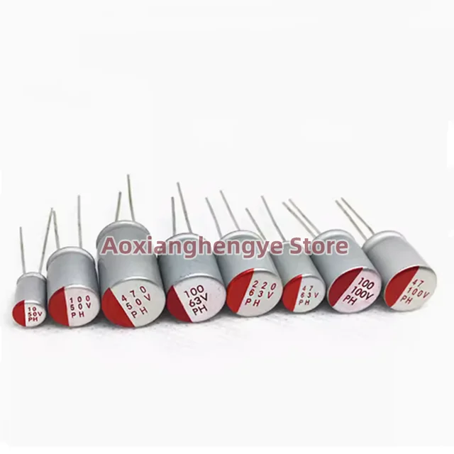 10 sztuk 35V 50V 63V 100V 10UF 47UF 100UF 220UF 470 stacjonarnych kondensatorów elektrolitycznych UF