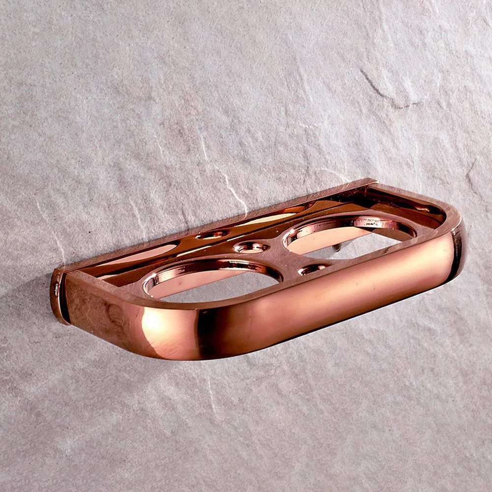 Wall Mounted Luxury Rose Gold Brass Bathroom Toothbrush Holder Set Bathroom Accessory Dual Ceramic Cup mba870