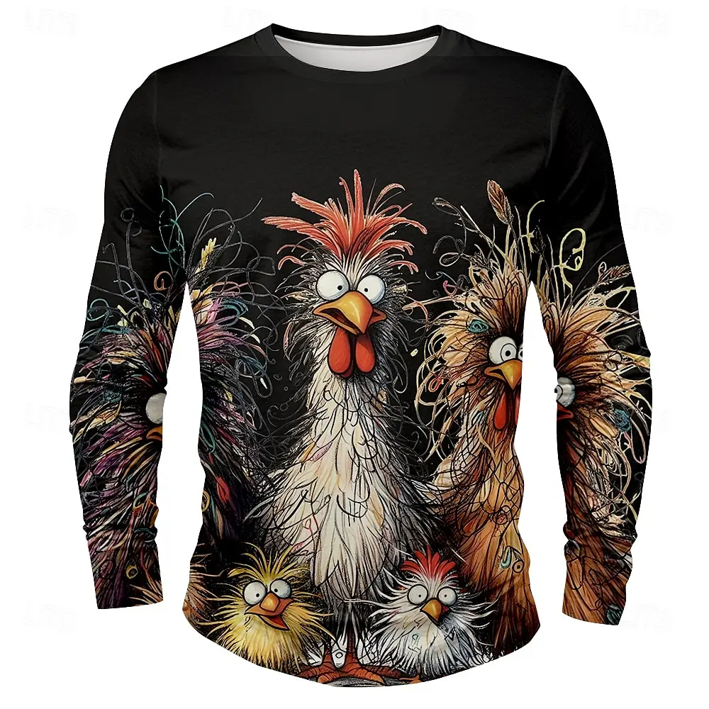 

Funny 3D Chicken Print Men's Long Sleeve T-shirt Autumn Casual O-neck Oversized Pullover Hip Hop Punk Clothing Fashion Loose Top