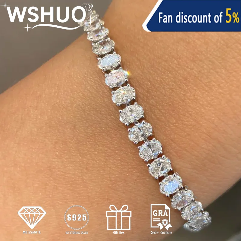 

WSHUo Full Moissanite 0.5Ct Oval Cut Tennis Bracelet S925 Silver 18K Gold Plated for Women Men Luxury Jewelry GRA Certified