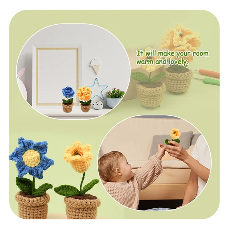 

Набор для вязания крючком DIY Набор для вязания крючком с синими цветами и спицами для вязания Плюшевая кукла Легко (6 в-1)-AT30