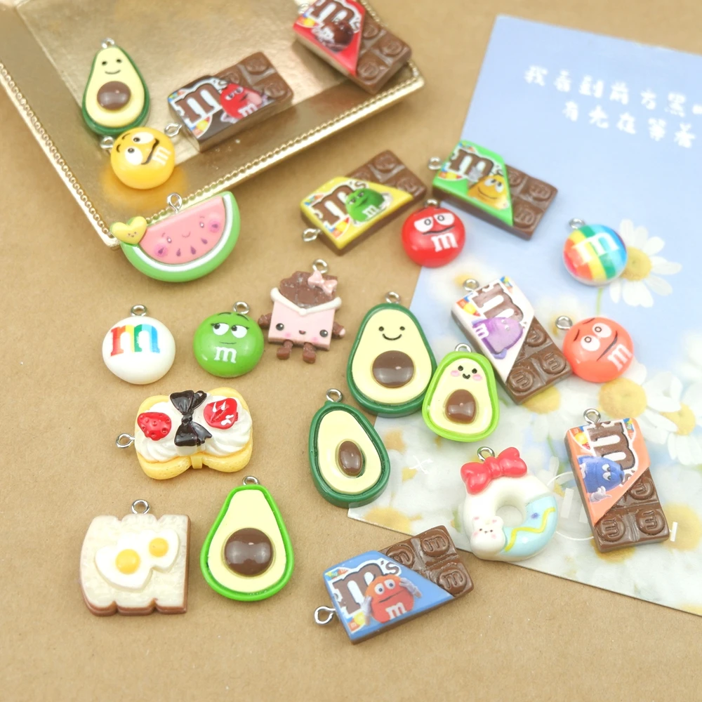 Bonitos dijes de comida de aguacate y caramelo, cabujones de resina con parte posterior plana, pulseras, collares, pendientes, accesorios para hacer colgantes de joyería DIY