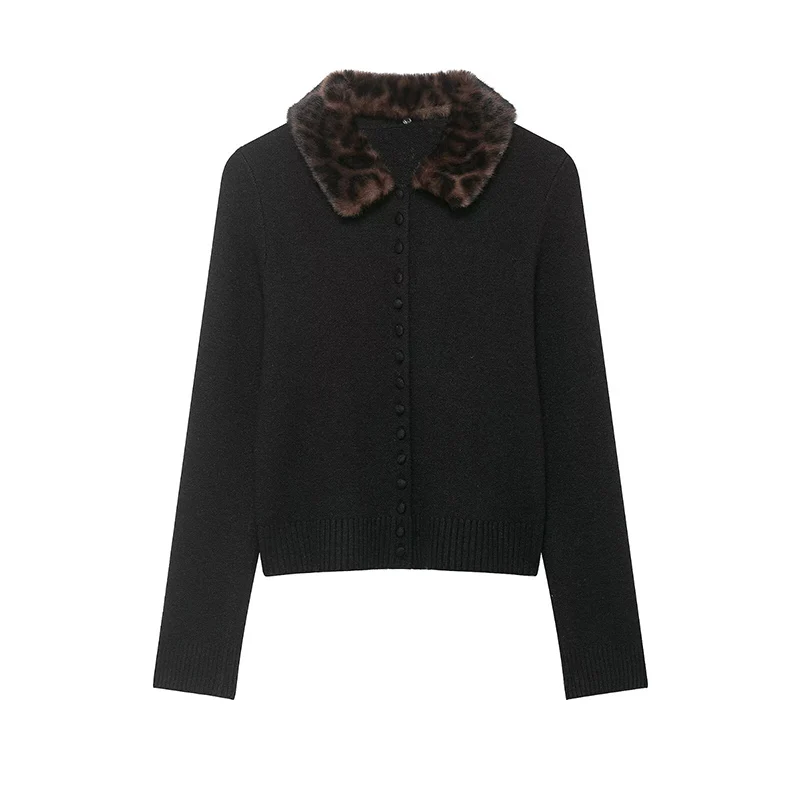 퍼 칼라 가디건 블라우스 여성용 2026년 봄 신상 시크 엘레강트 레오파드 프린트 라펠 긴팔 여성 니트 가디건