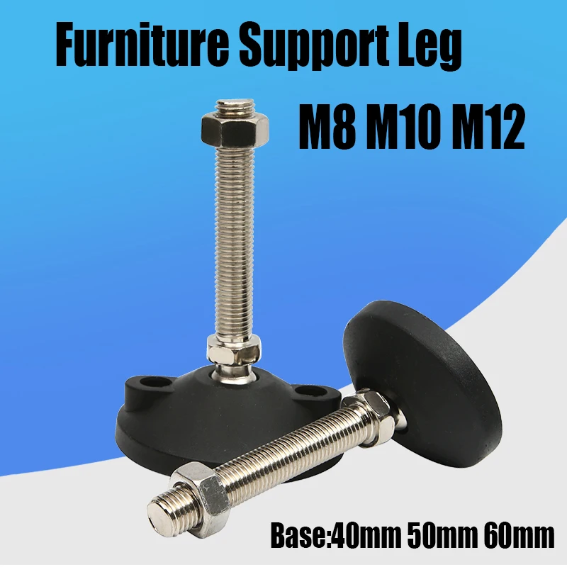 

2PC 40mm 50mm 60mm Base Furniture Support Leg M8 M10 M12 Shelves Desk Universal Adjustable Feet Furniture Glide Pad Thread Type