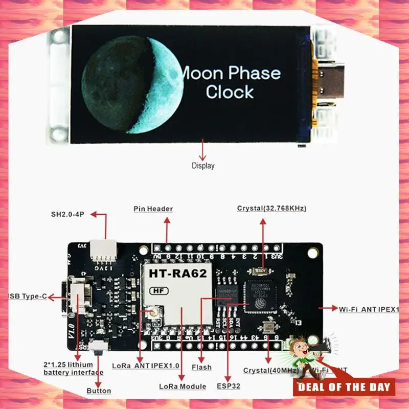 Entrega 24 horas nova tela colorida tft de 1.9 polegadas ESP32-R8 módulo sx1262 chip protocolo lorawan bluetooth wifi