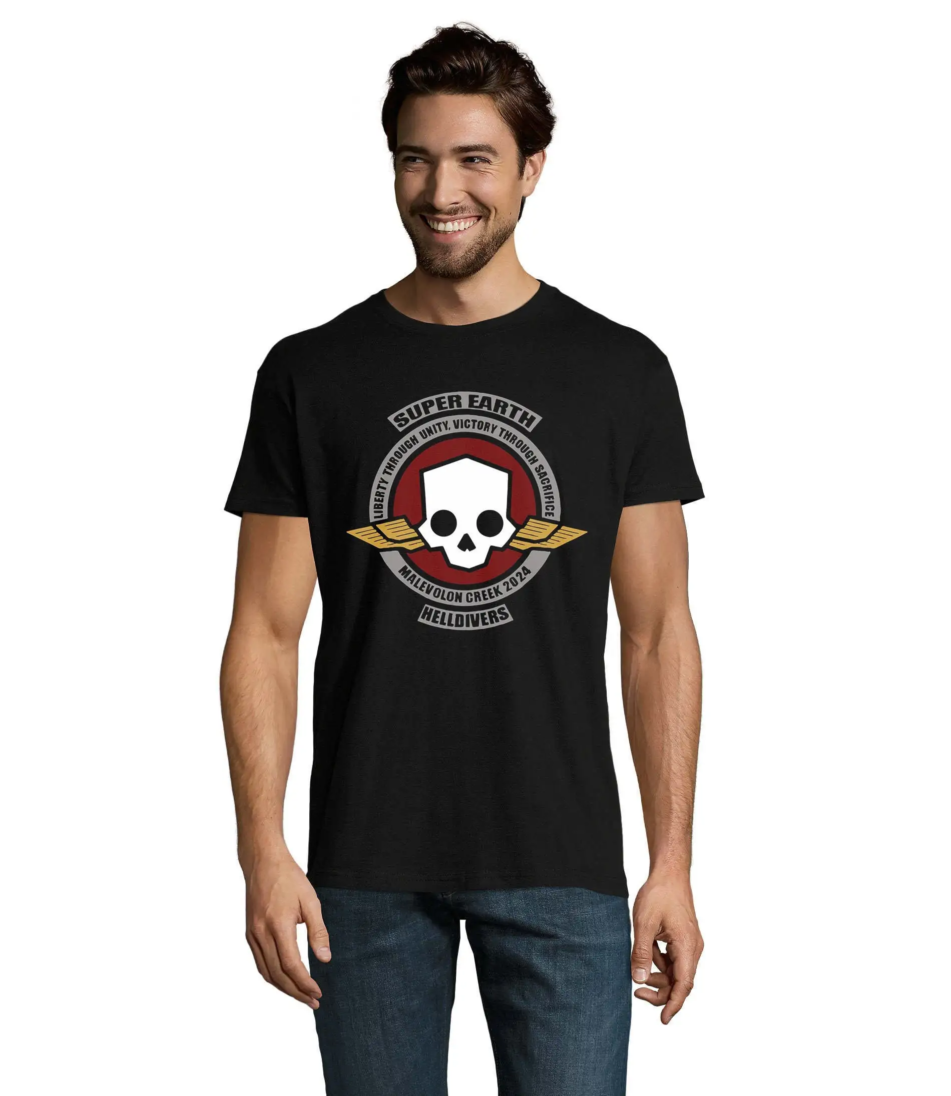 

Super Earth Liberty Through Unity Victory Sacrifice Men'S Cotton T Shirt