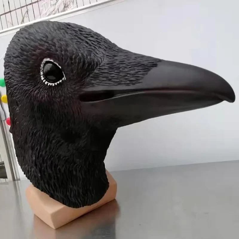Máscara de cabeza de Animal de látex de cuervo negro, disfraz de pájaro de Halloween, accesorios de vestido de Cuervo Reaper, sombreros de fiesta para adultos
