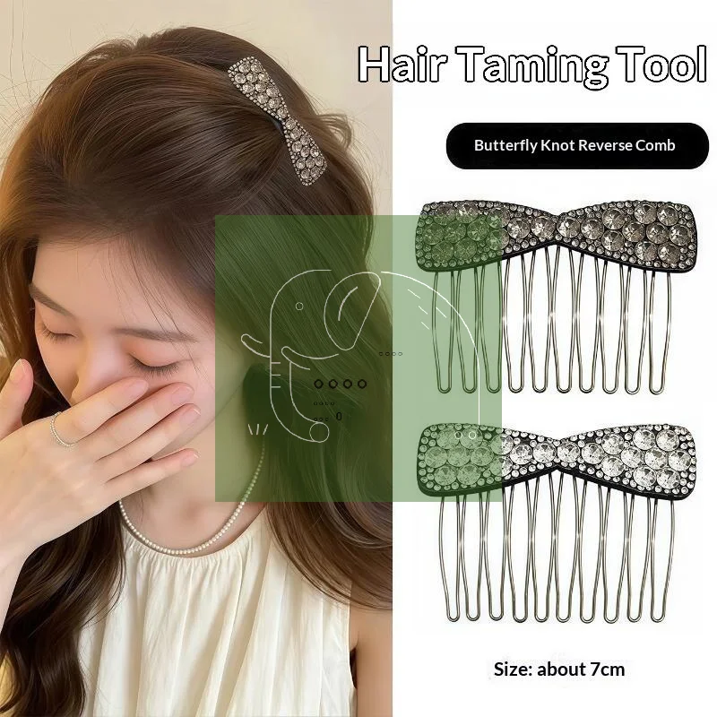 1Pcs Bow Shape Silver Hair Comb Shiny Rhinestone Decor Updo Styling Tool for Bridal Wedding Bridesmaid Hair Decor
