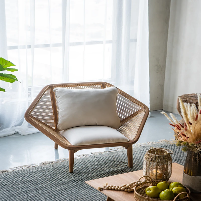 41x32x29.5" Tectona Teak Leisure Chair with Rattan Cane Back Contemporary Accent for Room.On-Site image 5