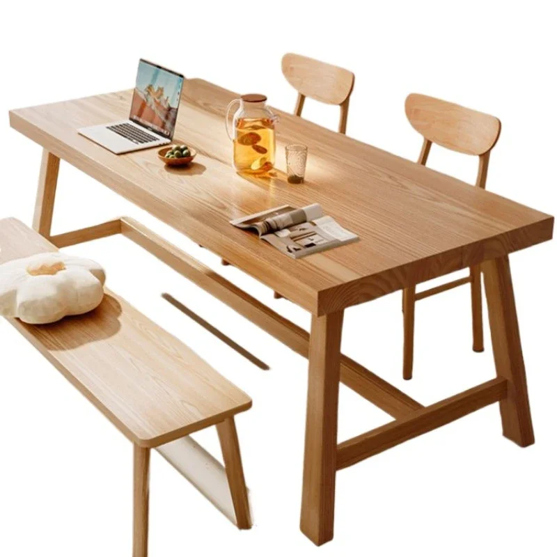 All solid wood dining table, household walnut rectangular Chinese long table, log style