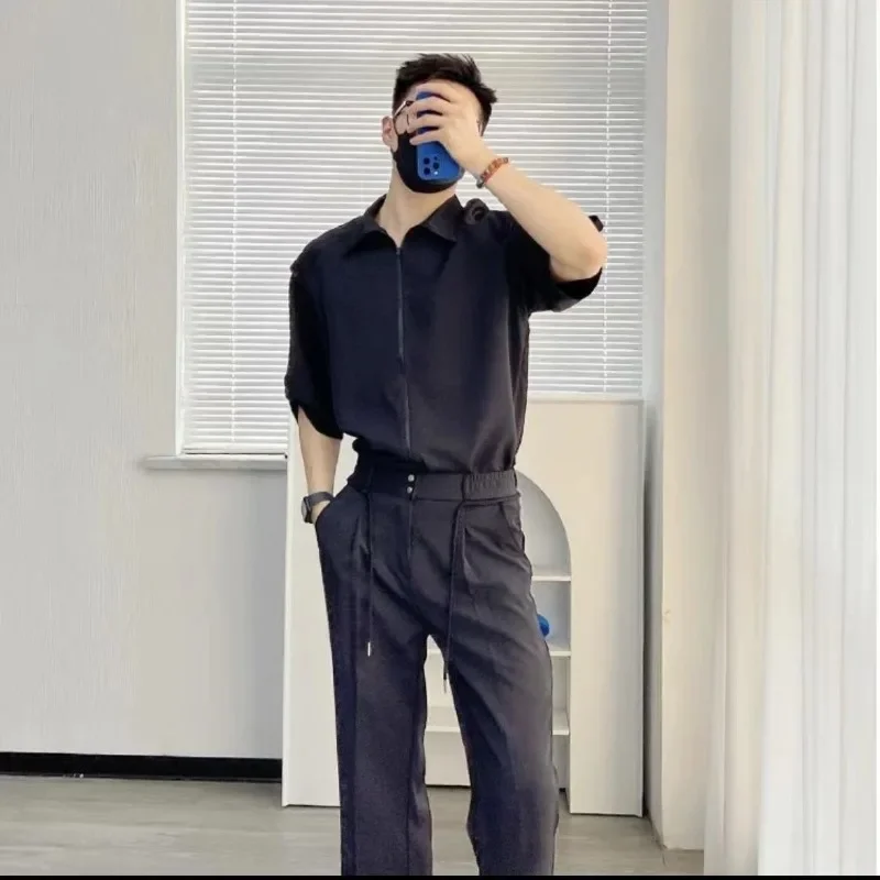 

Однотонный мужской комплект брюк, хлопковые стильные новые в тон эластичных мешковатых крутых уличных повседневных мужских рубашек высокого качества, комплекты брюк