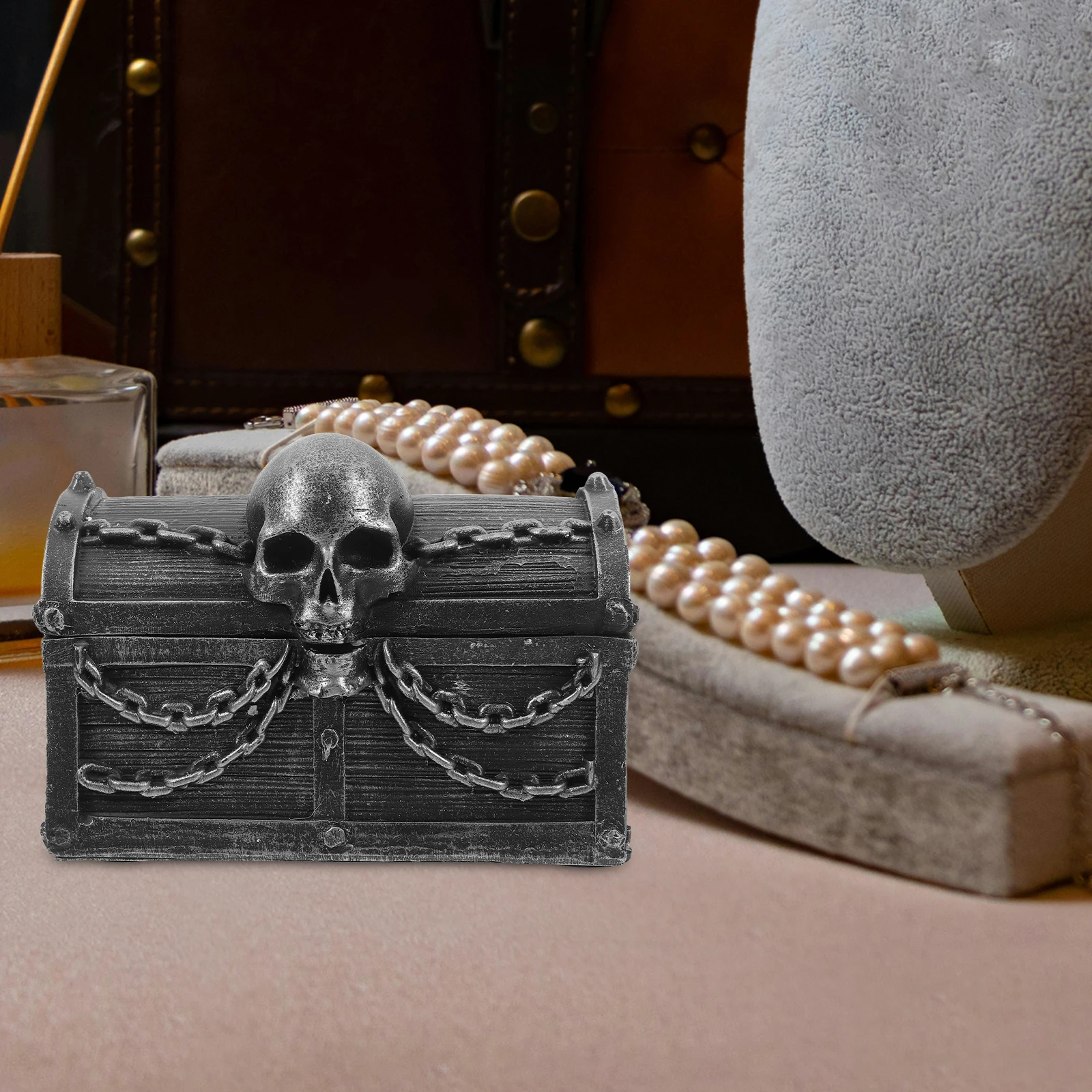 

Декоративный органайзер для украшений в виде сундука с сокровищами в виде черепа, многофункциональный настольный ящик для хранения, подставка для мелких сувениров