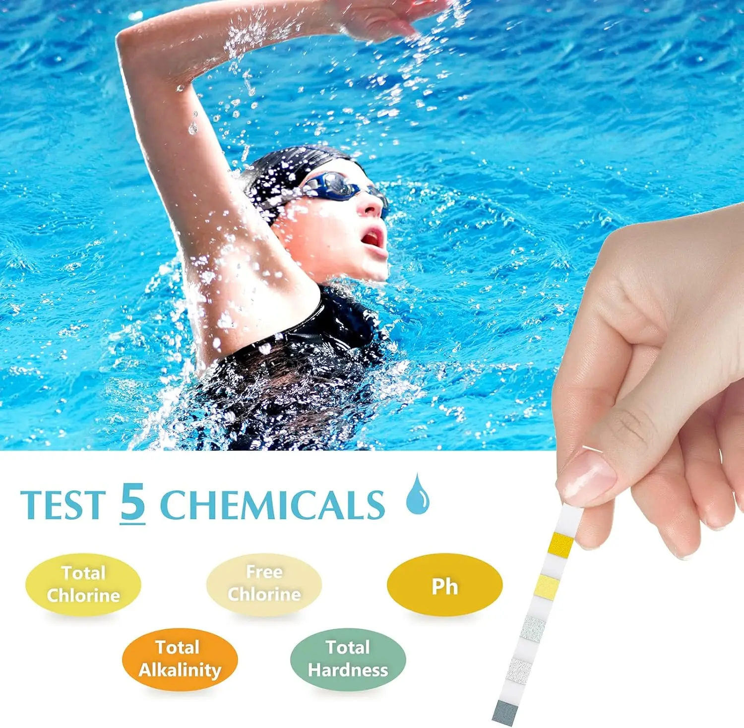 50 pcs Multipurpose 5 in 1 Chlorine PH Test Strips SPA Swimming Pool Water Tester Paper Hardness Tool