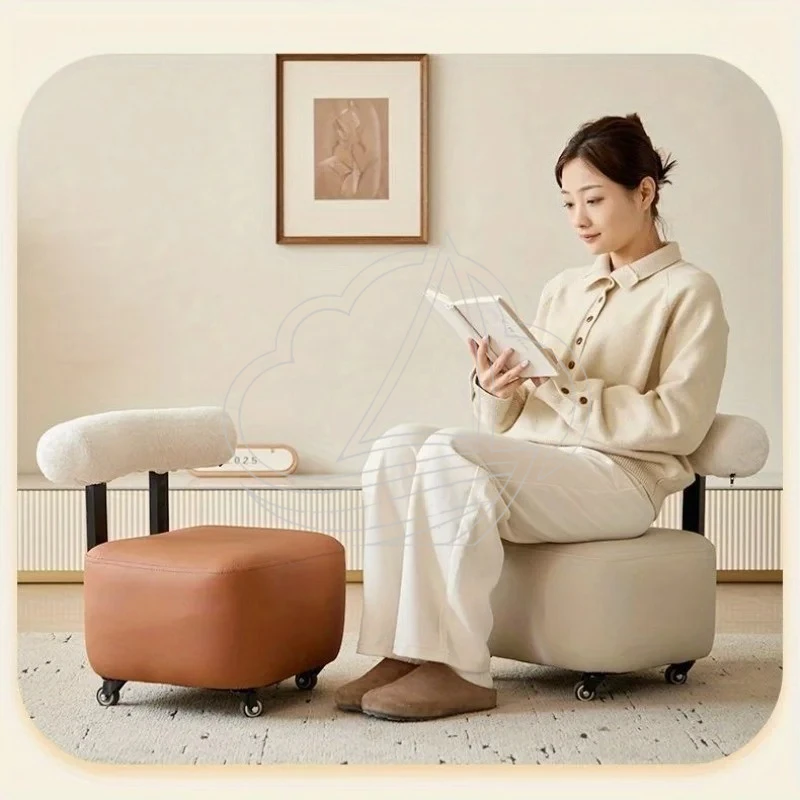 Light Luxury Solid Wood Shoe Changing Stool with Backrest Multi‑use Living Room Sofa Stool