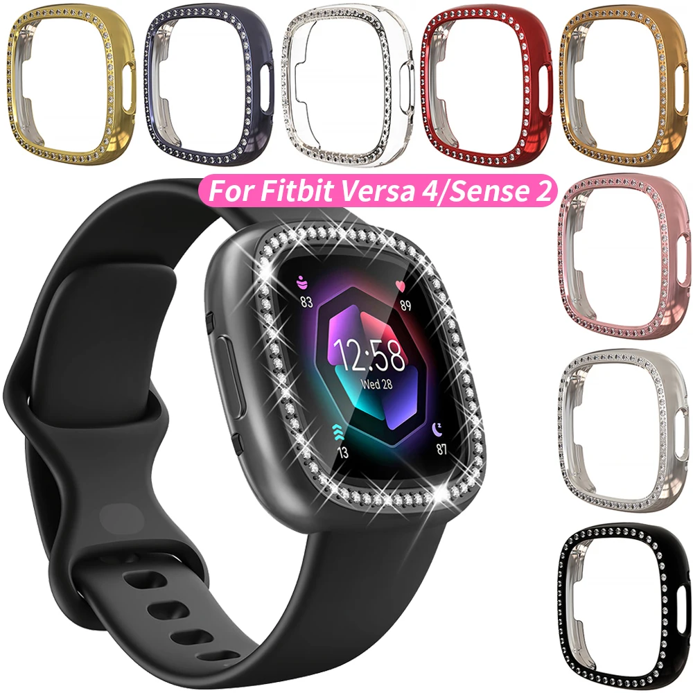 

Diamond Bling Protect Case for Fitbit Versa 4 Watch Protective Bumper Hard Hollow Frame Cover for Versa Sense 2 Smartwatch Case