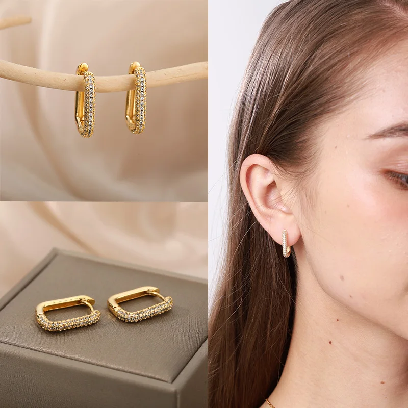 Aesthetic Stainless Steel Hoop Earrings For Women Gold Color Minimalist Heart Snake Flower Zircon Earring Fashion Jewelry 2022