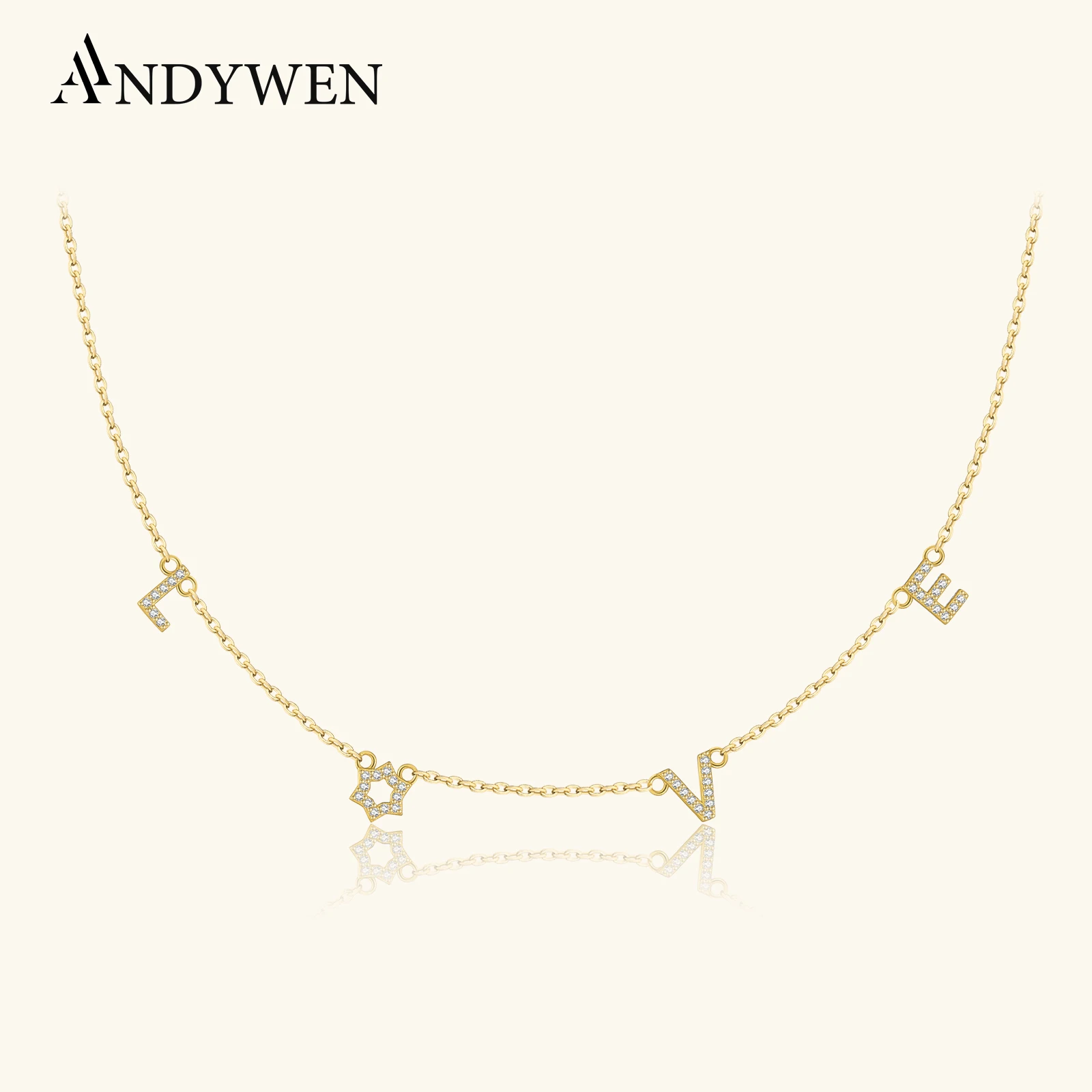 ANDYWEN New 925 Sterling Silver Letter Love Zircon CZ Star Of David Pendant Long Necklace 2025 Winter Women Fashion Jewelry