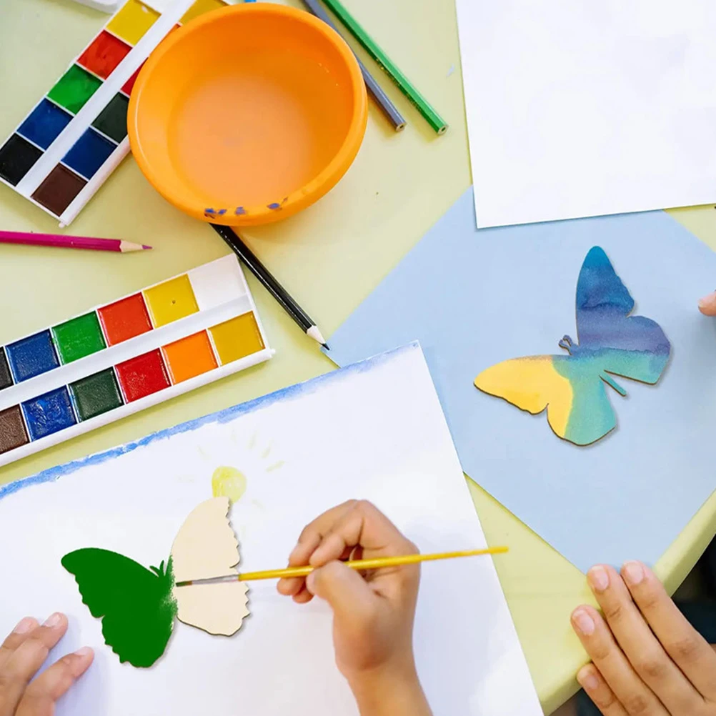 

48pcs Wooden Butterfly Slices DIY Crafts Unfinished Wood Blank Graffiti Planks Home Decor Hanging Artistic Supplies