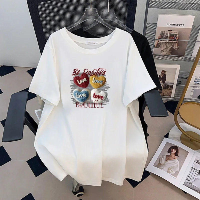 

170Kg Plus Size Women's Bust 170 Summer Loose Round Neck Short Sleeve Letter Printed T-Shirt 4XL 5XL 6XL 7XL 8XL 9XL