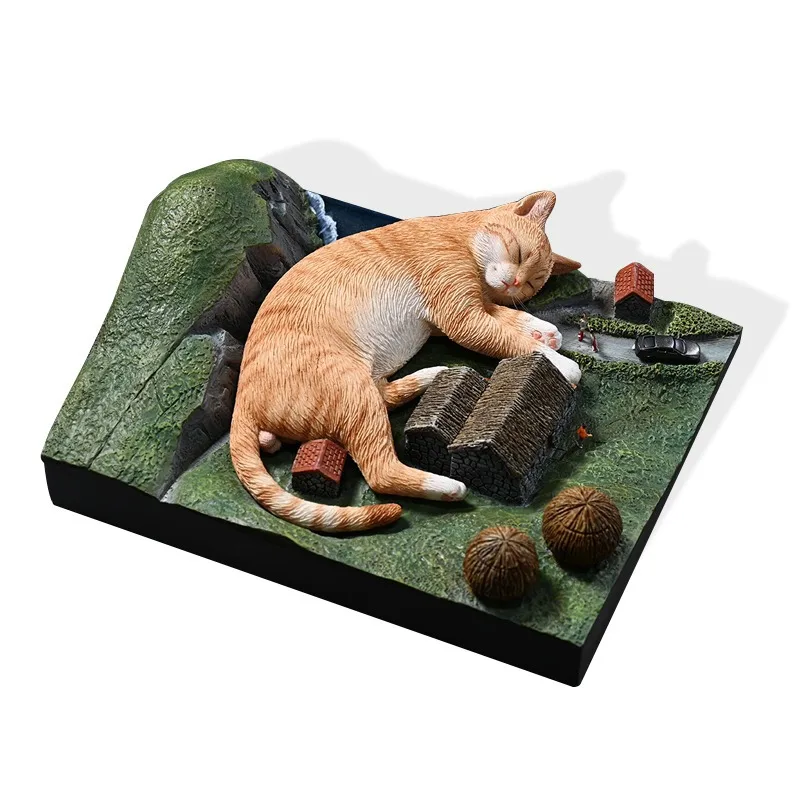 Attacking giant cat, cute creative cute pet cat with platform model scene figure ornament