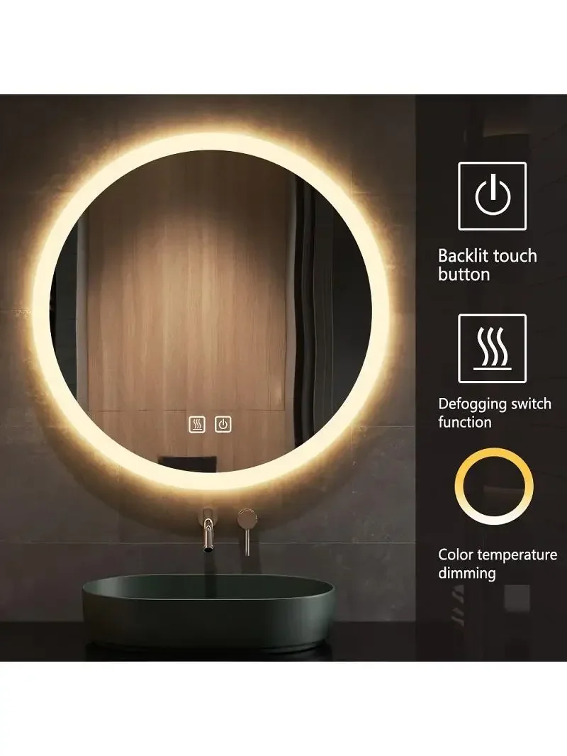 Round Smart Backlit Led Mirror with Touch Switch for Bathroom