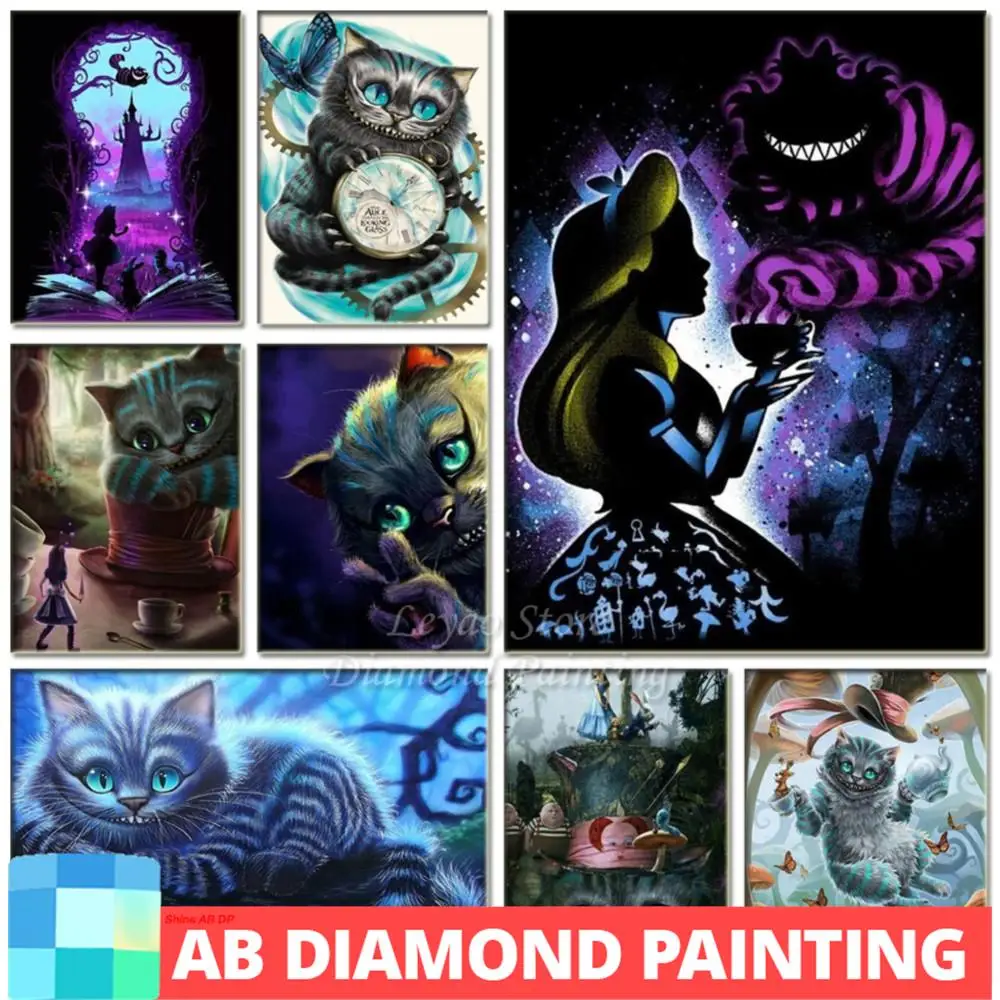 AB Disney Alice In Wonderland 5D DIY Diamond Painting Black Forest Tree Full Crafts Mosaic Kit Cartoon Art Decor Gift