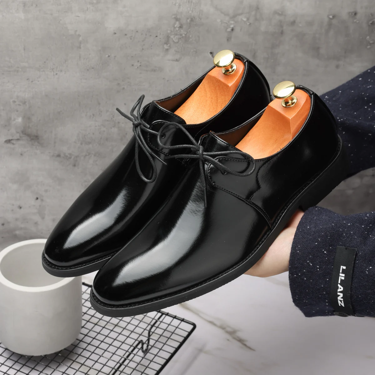 

Mens Patent Leather Thick Soled Loafers Punk Inspired Casual Elevator Sneakers with Low Cuban Heel Large Sizes for Spring Summer