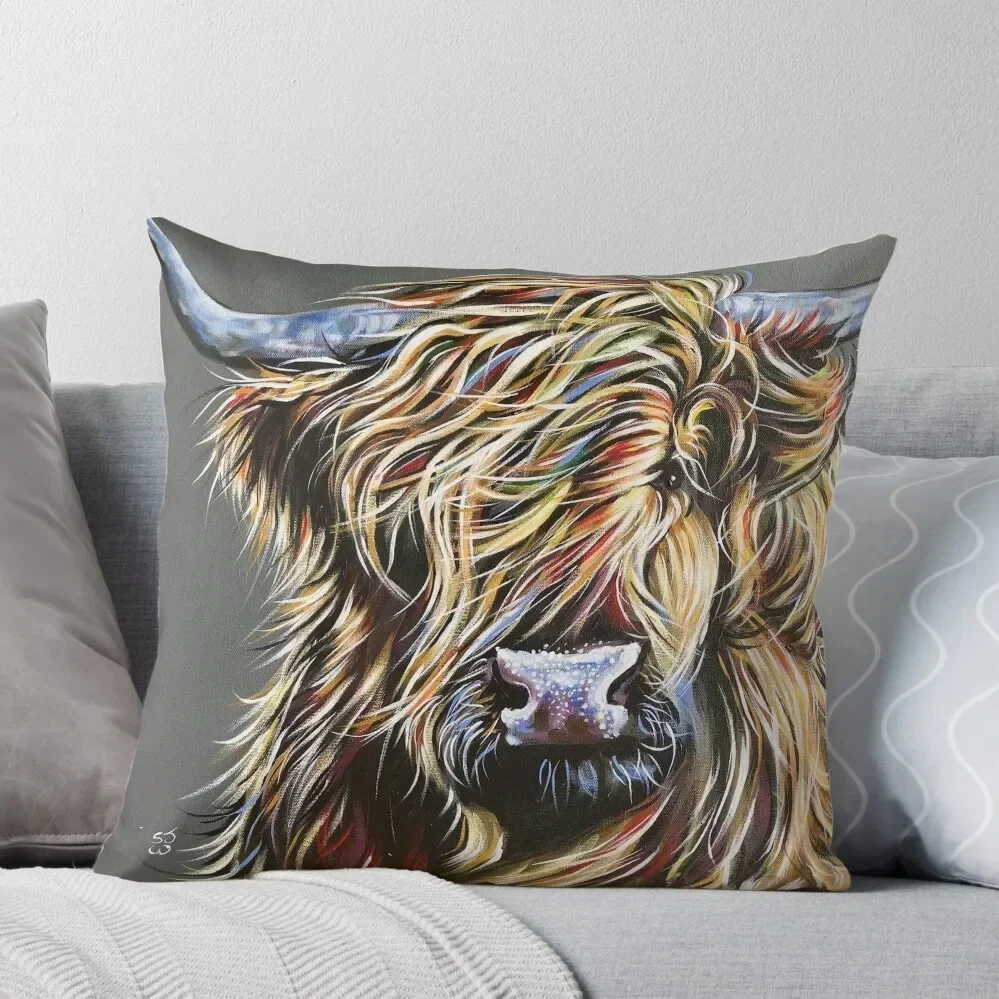 

Beau the Colourful Highland Cow Throw Pillow Cushion Child covers for pillows pillow