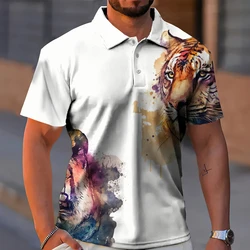 Animal Men Polo 3d Tiger&Lion Printed Ferocious Beast Men’S Clothing Summer Casual Short Sleeve Loose Oversize Shirts Senior Top