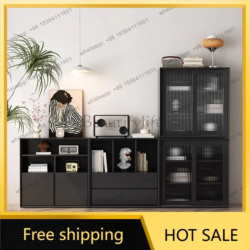 LS solid wood free combination bookcase multi-functional living room storage display floor-to-ceiling TV dining side cabinet