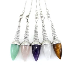 Natural Stone Pendulum Pendulos Radiestesia For Dowsing Divination Lapis Lazuli Rose quartz Tiger Eye Opal Aventurine Onyx
