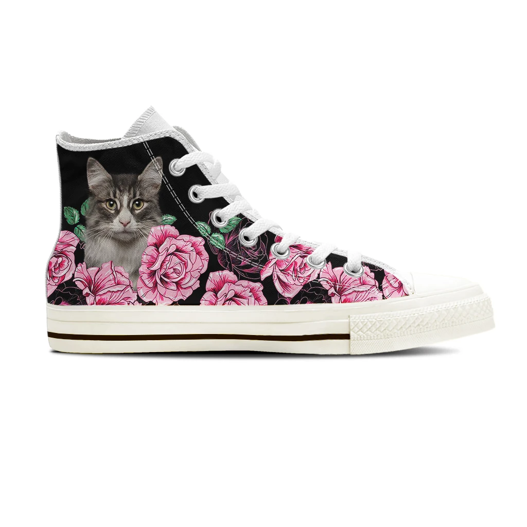 Pink Rose Canvas Sneakers Cute Cat Printed High-top Shoes Brand DIY Custom Casual Breathable Lace-up Round Toe Кроссовки Мужские