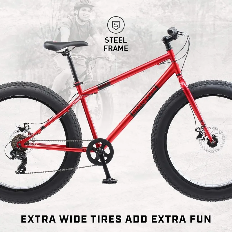 Fat Tire Mountain Bike, for Adult Men Women, 26Inch Wheels, 4Inch Wide Knobby Tires, 7-Speed, Steel Frame, Front and Rear Brakes