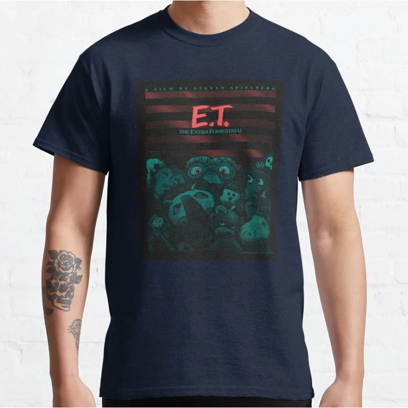 E.T. The Extra Terrestrial (1982) Movie 80s Horror movie Alien Sci fi Short-sleeve crewneck T-shirt  large size Adult Tops S-6xl