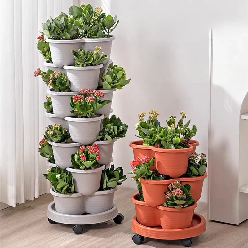 Vegetable Plastic Pot Family Balcony Strawberry Potted Plant Three Dimensional Multi-layer Space Saving Planting Flower Pots