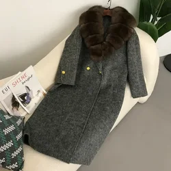 Women Wool Woolen Ladies Real Fur Long Coat Winter Jacket 2024 Natural Fox Fur Collar Thick Warm Outerwear Streetwear