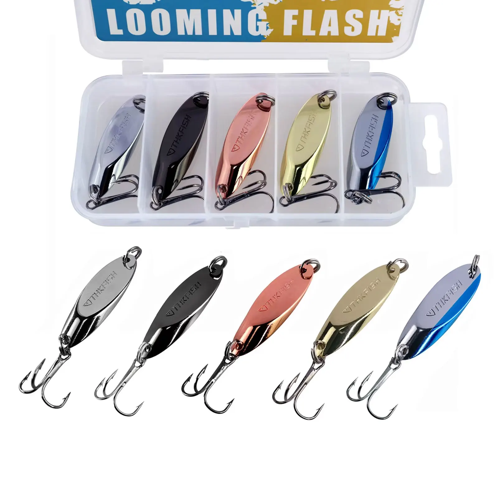 5pcs Metal Spinner Spoon Lures 3.5g 5.5g 7g 10g 14g 21g Fishing Hard Baits Kit With Treble Hook Freshwater Solid Sequin Spoons