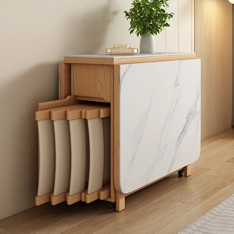 طاولة طعام منزلية صغيرة وحديثة متعددة الوظائف من الخشب الصلب قابلة للسحب وقابلة للطي وتصميم قابل للتمديد وتخزين مريح #4