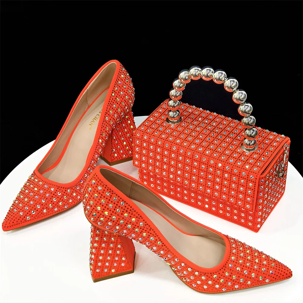 Italian Design Noble Dual-Purpose Three-Dimensional Bag And Ladies Heels Shoes Shiny Material For Nigeria Wedding Party