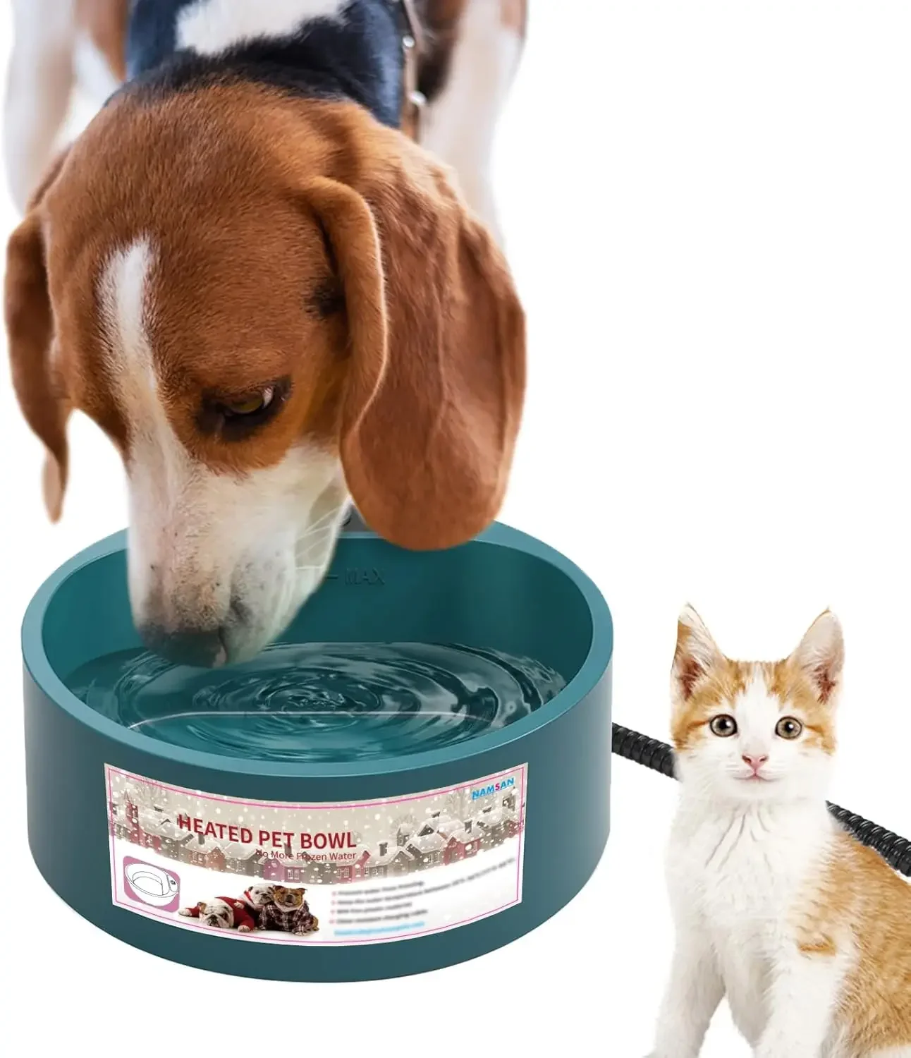 2.2L Heating Feeding Water Bowl for Dogs and Cats, Puppy Heated Pet Drinking Feeder, Food Container, Winter