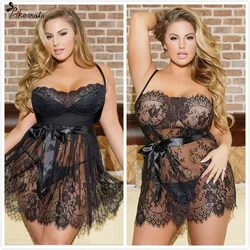 Plus Size Women Sexy Nightdress Hot Babydolls Sleepwear Erotic Lace Flower Pajamas Underwear Pajamas Nightgown Sex Clothing