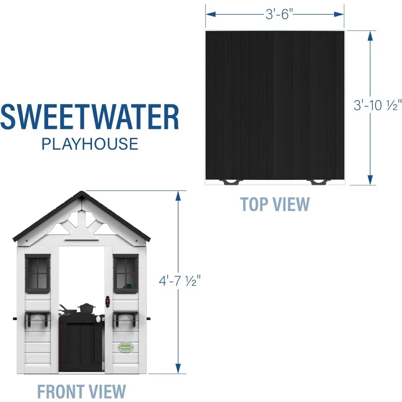 Полностью белый современный уличный деревянный игровой домик Sweetwater, коттедж, раковина, плита, окна, кухня с кастрюлей и сковородок и посудой