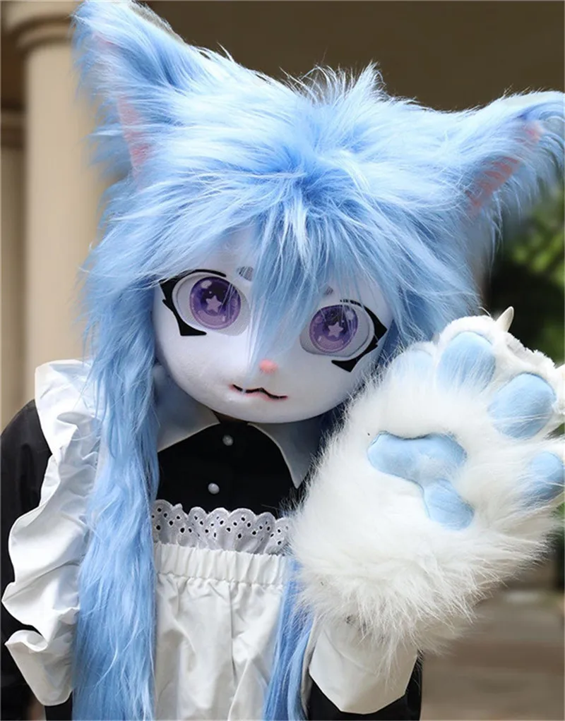 Najnowszy Fursuit Kigurumi Zwierzęca Maska na Głowę Cosplay Zwierzę Kot Anime Lolita Kig Zwierzęca Głowa na Halloween Party Kostium Rekwizyt Prezent