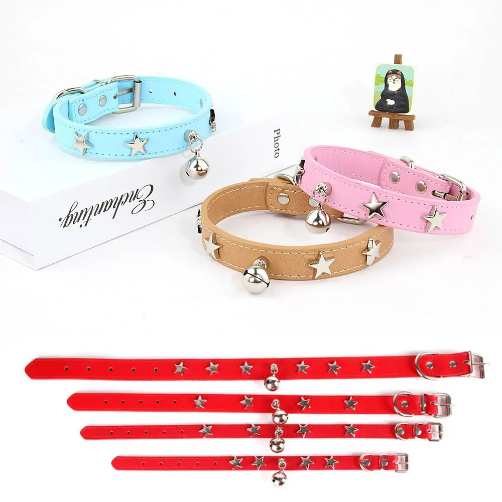 Star Rivets Pet Dog Collar With Bell Leather Puppy Collars For Small Medium Dogs Cat Collars Chihuahua Neck Strap Dropshipping